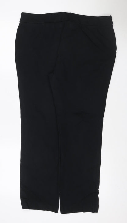 Wallis Women Black UK 16 Wide-Leg Stretch Dress Trousers Button Detail