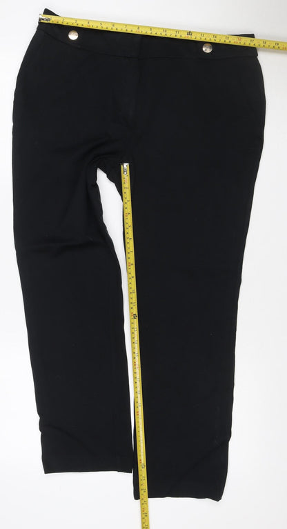Wallis Women Black UK 16 Wide-Leg Stretch Dress Trousers Button Detail