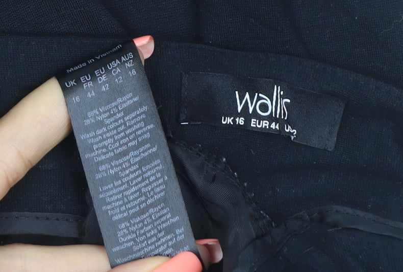 Wallis Women Black UK 16 Wide-Leg Stretch Dress Trousers Button Detail