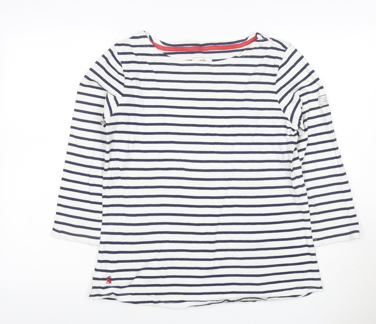 Joules Women White Navy Stripe UK 12 Basic Boat Neck Jersey Top