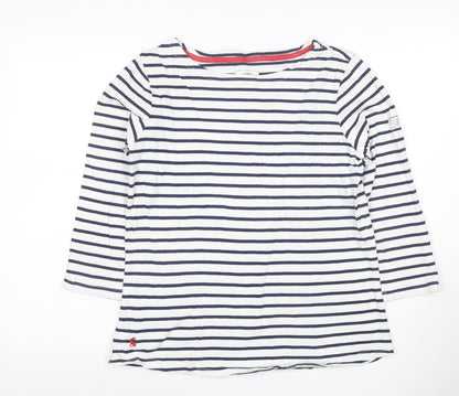 Joules Women White Navy Stripe UK 12 Basic Boat Neck Jersey Top
