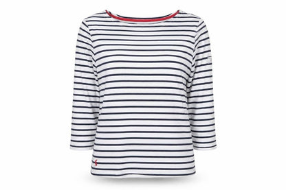 Joules Women White Navy Stripe UK 12 Basic Boat Neck Jersey Top