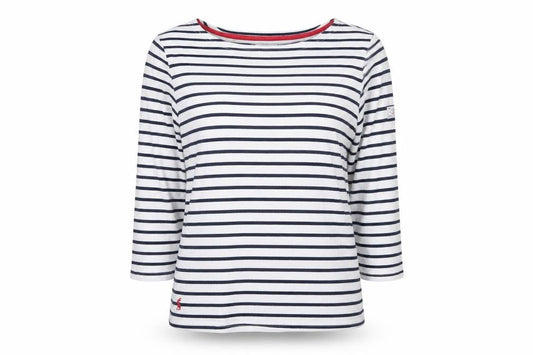 Joules Women White Navy Stripe UK 12 Basic Boat Neck Jersey Top