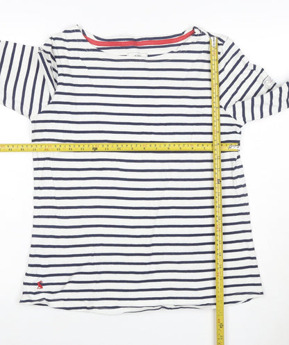 Joules Women White Navy Stripe UK 12 Basic Boat Neck Jersey Top