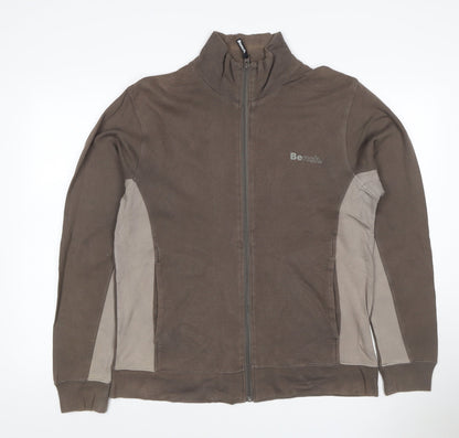 Bench Men’s Brown Full Zip Logo Sweatshirt High Neck Cotton Size L
