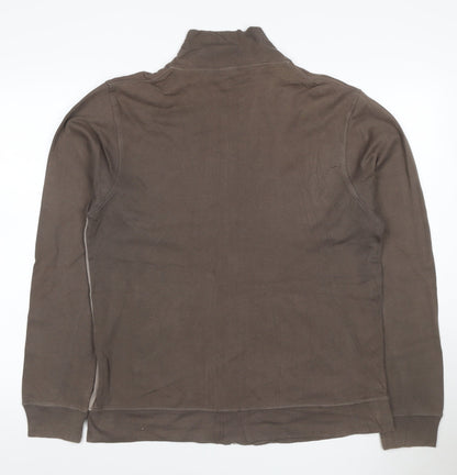 Bench Men’s Brown Full Zip Logo Sweatshirt High Neck Cotton Size L