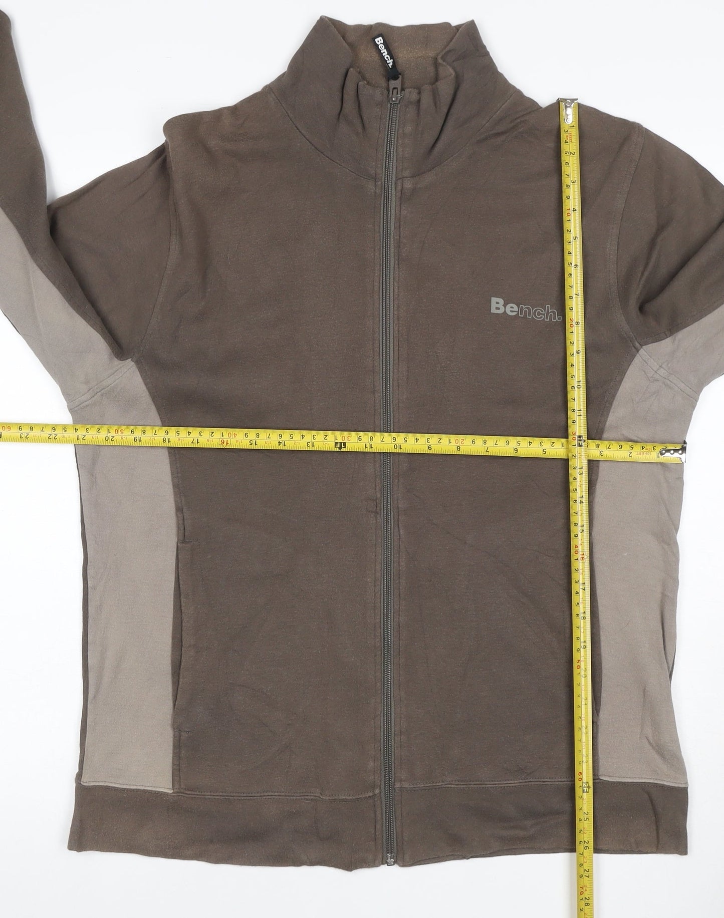 Bench Men’s Brown Full Zip Logo Sweatshirt High Neck Cotton Size L