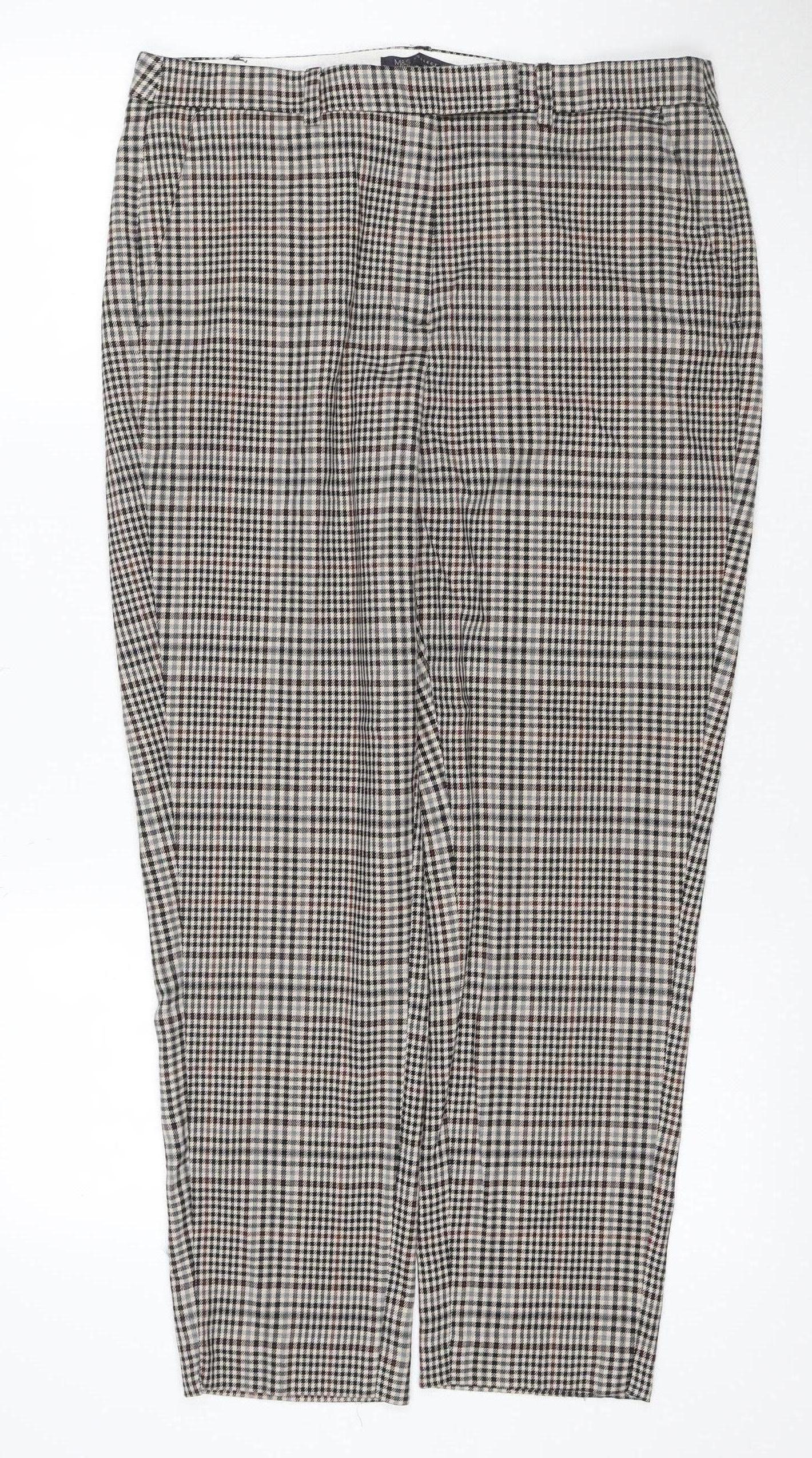 Marks & Spencer Women Brown Check UK 14 Regular Straight Trousers