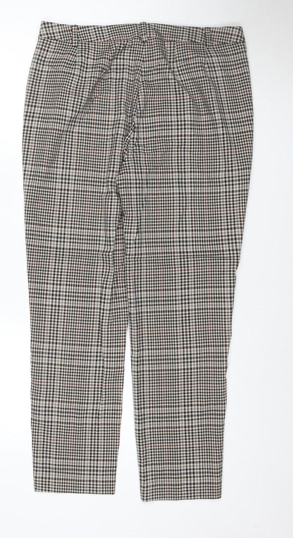 Marks & Spencer Women Brown Check UK 14 Regular Straight Trousers