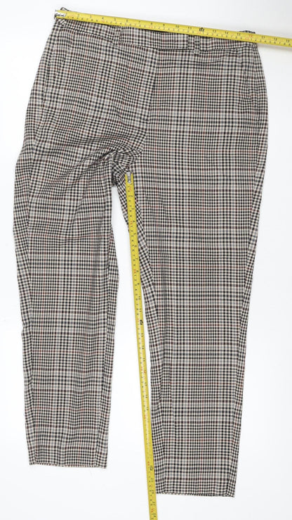 Marks & Spencer Women Brown Check UK 14 Regular Straight Trousers