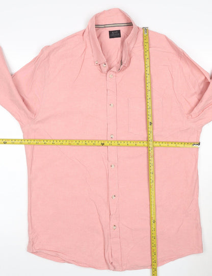 M&S Men’s Pink L Cotton Button-Down Long Sleeve Casual Shirt