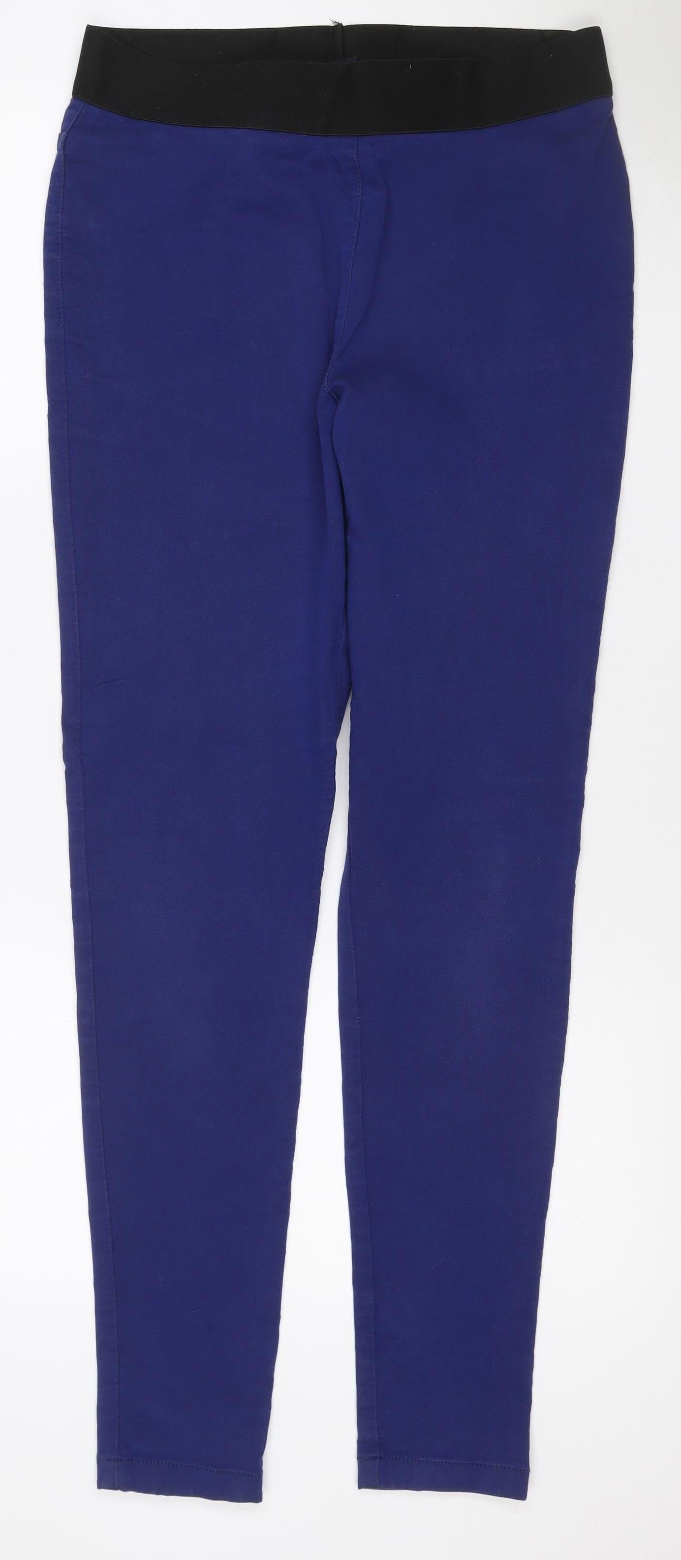 Marks and Spencer Women Blue UK 14 Long Tapered Pull-On Trousers