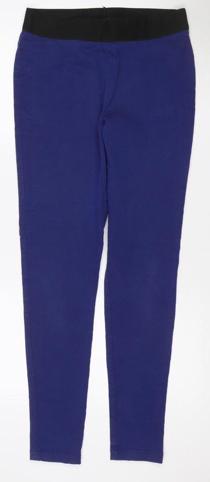 Marks and Spencer Women Blue UK 14 Long Tapered Pull-On Trousers