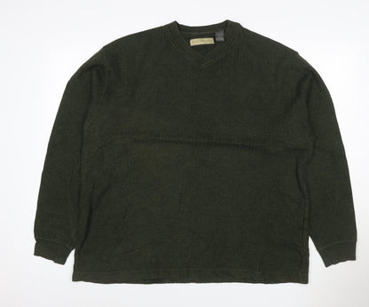 Naturalife Men’s Green L V-Neck Cotton Knit Pullover Jumper
