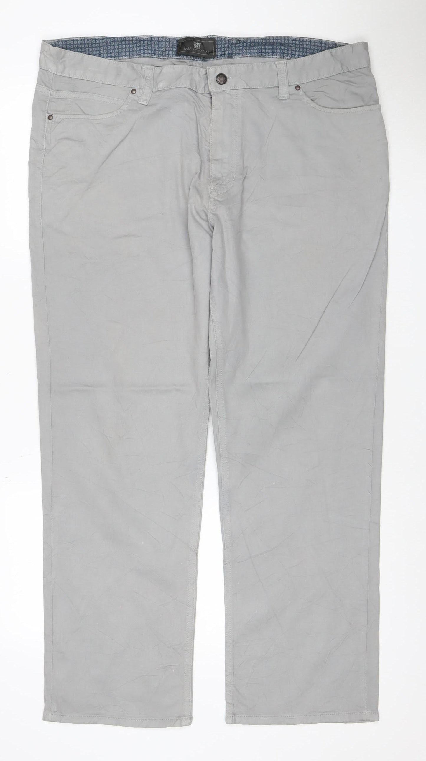 M&S Mens Grey W38 L29 Straight Leg Stretch Cotton Trousers
