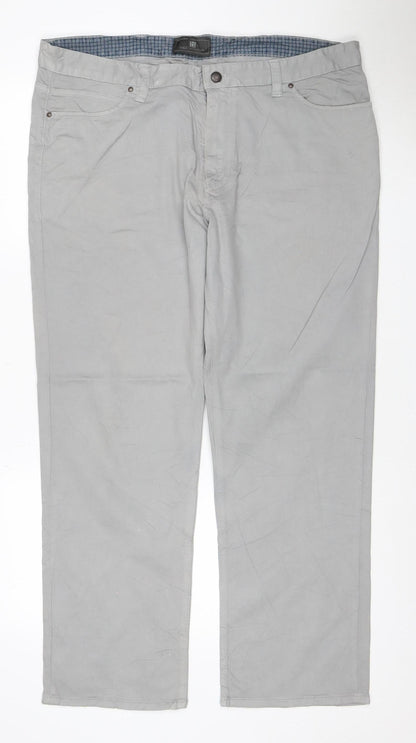 M&S Mens Grey W38 L29 Straight Leg Stretch Cotton Trousers