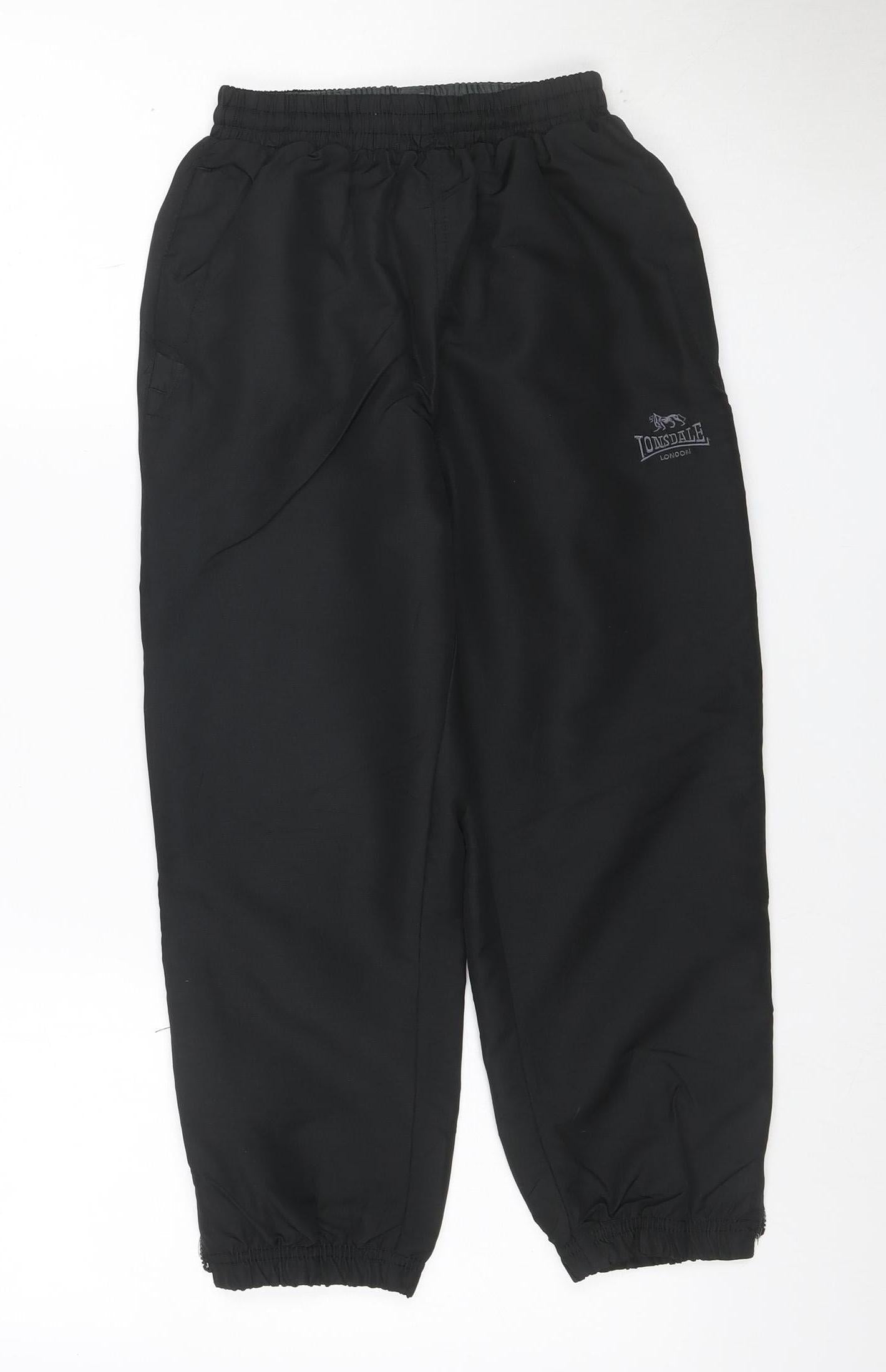 Lonsdale Boys Black 8 Years Track Pants Polyester Elastic Waist