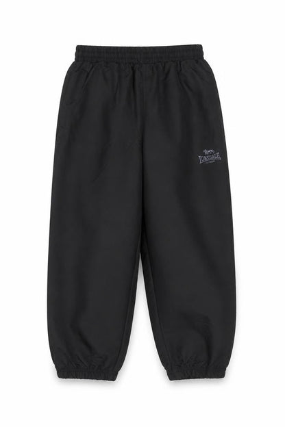 Front view of Lonsdale boys’ black 8 years track pants polyester elastic waist