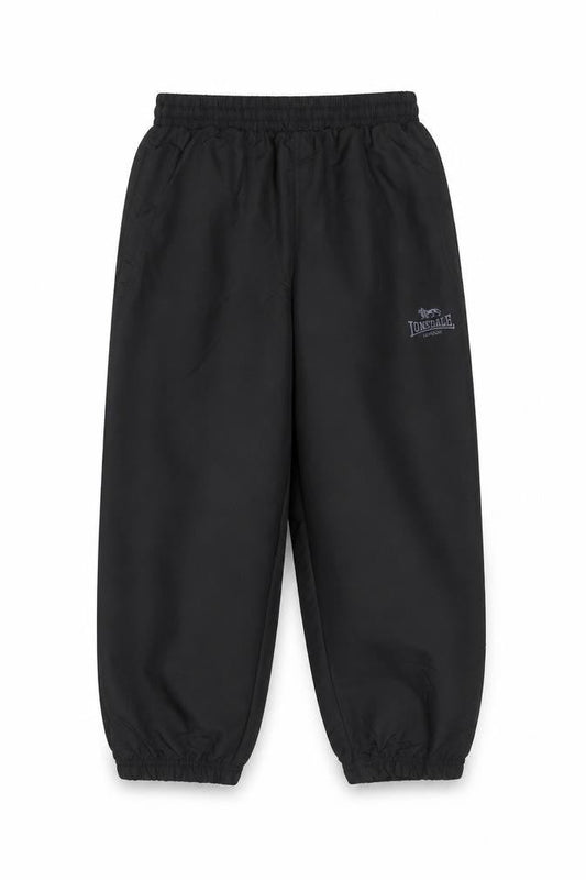 Front view of Lonsdale boys’ black 8 years track pants polyester elastic waist