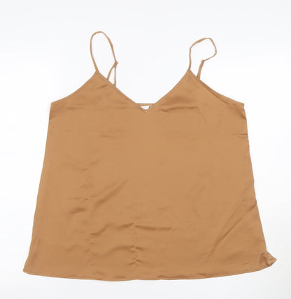 Uniqlo Women Brown L Camisole V-Neck Adjustable Strap Tank Top