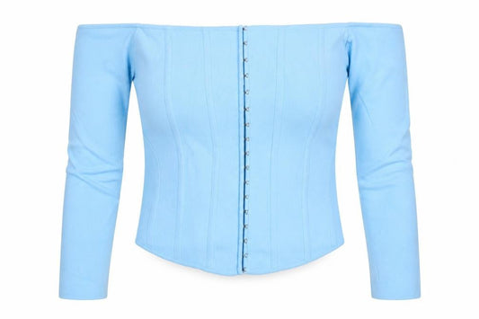Zara Women Blue Off Shoulder Cropped Knit Hook & Eye Top Size L