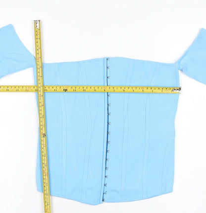 Zara Women Blue Off Shoulder Cropped Knit Hook & Eye Top Size L