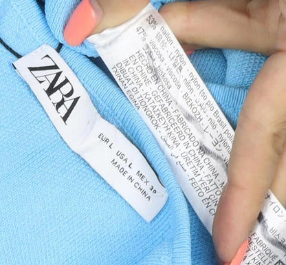 Zara Women Blue Off Shoulder Cropped Knit Hook & Eye Top Size L