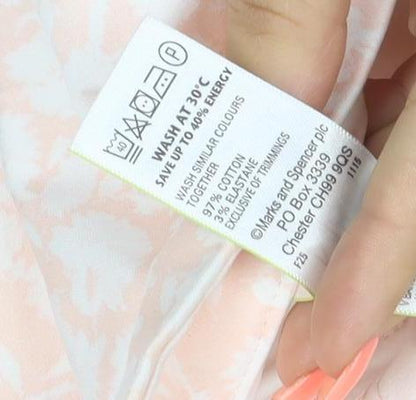 Marks & Spencer Women’s Pink Floral Cotton Stretch Trousers UK 10 Short