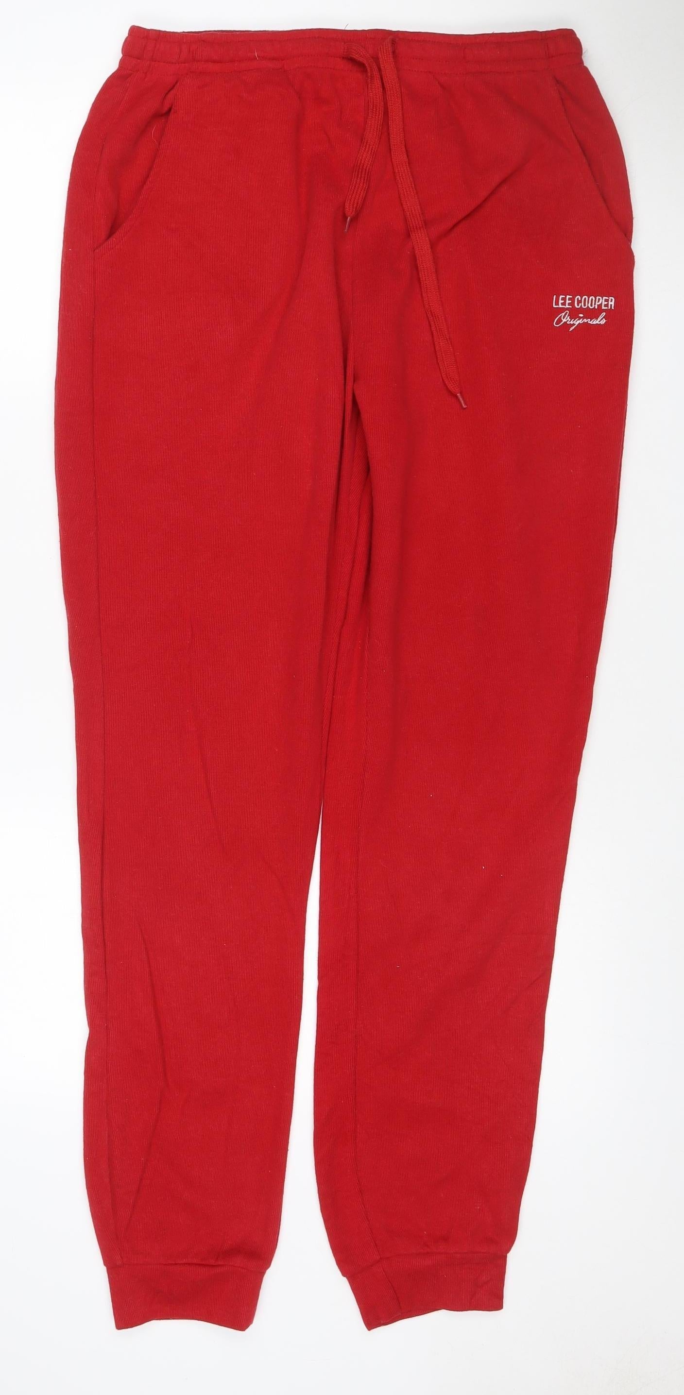 Lee Cooper Women Red UK 16 Sweatpants Jogger Drawstring Cotton Blend