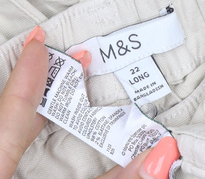 Marks and Spencer Women Ivory Size 22 Long Cargo Straight Trousers