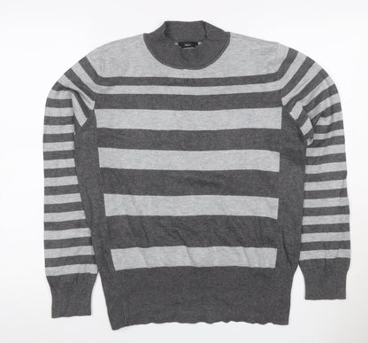McCo Women’s Grey Striped High Neck Knit Jumper UK 14 Viscose Blend