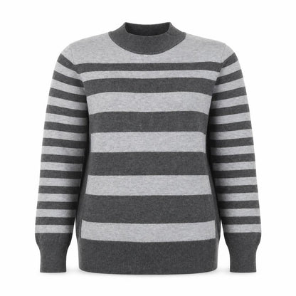 McCo Women’s Grey Striped High Neck Knit Jumper UK 14 Viscose Blend