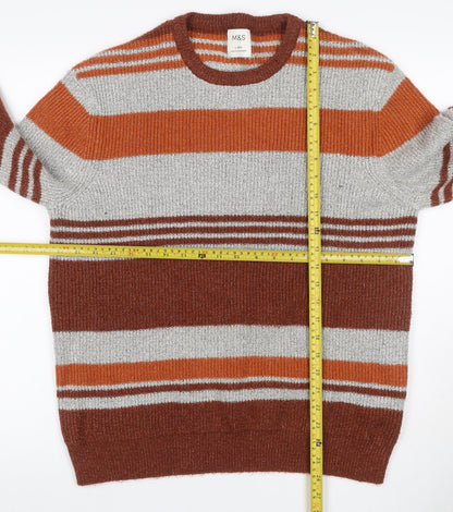 Marks and Spencer Men’s Brown Striped Chunky Knit Crew Neck Jumper L