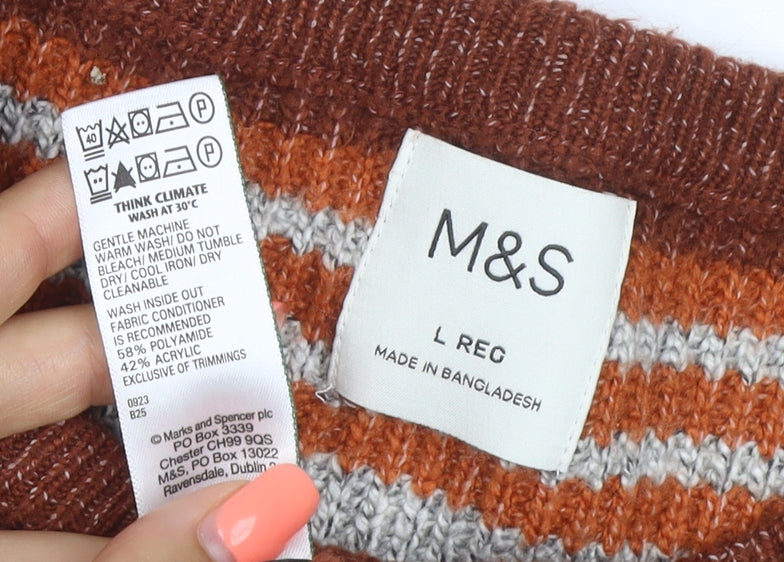 Marks and Spencer Men’s Brown Striped Chunky Knit Crew Neck Jumper L