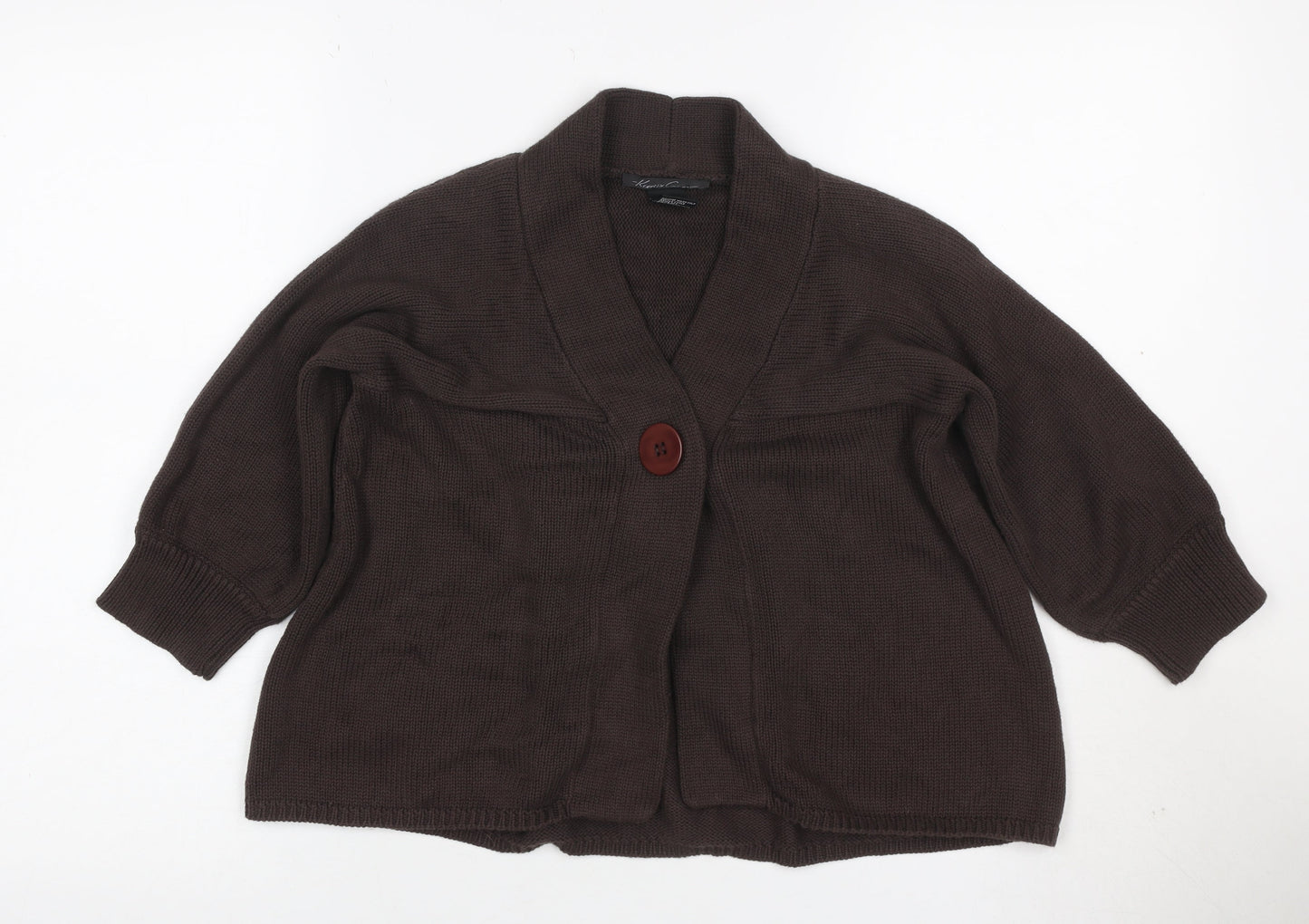 Kenneth Cole Women Brown XS Cotton Shawl Collar 3/4 Sleeve Cardigan