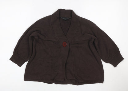 Kenneth Cole Women Brown XS Cotton Shawl Collar 3/4 Sleeve Cardigan