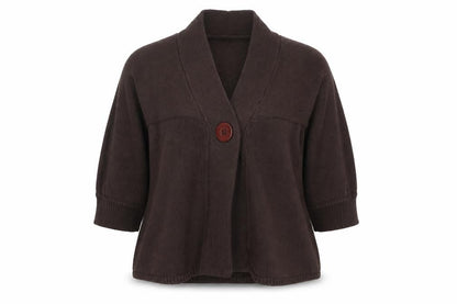 Kenneth Cole Women Brown XS Cotton Shawl Collar 3/4 Sleeve Cardigan