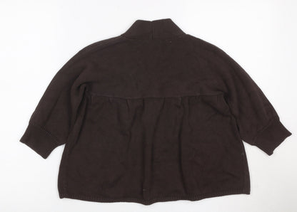 Kenneth Cole Women Brown XS Cotton Shawl Collar 3/4 Sleeve Cardigan