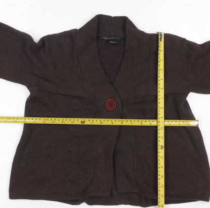 Kenneth Cole Women Brown XS Cotton Shawl Collar 3/4 Sleeve Cardigan