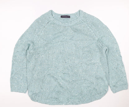 Marks and Spencer Women Blue UK 14 Sequin Knit Raglan Jumper