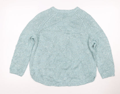 Marks and Spencer Women Blue UK 14 Sequin Knit Raglan Jumper