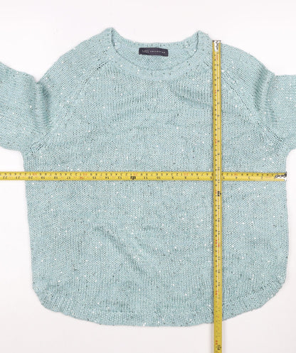 Marks and Spencer Women Blue UK 14 Sequin Knit Raglan Jumper