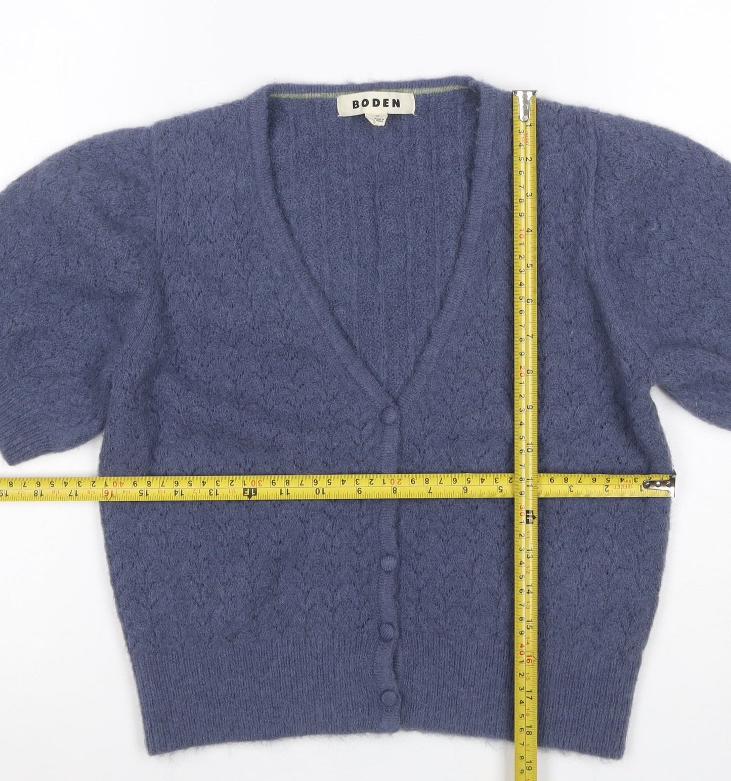 Boden Women’s Blue XS Wool Cashmere V-Neck Balloon Sleeve Cardigan