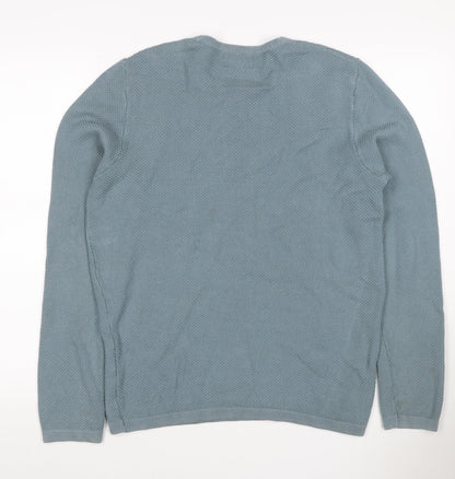 Maddox Men’s Blue Cotton Knit Crew Neck Pullover Jumper Size M