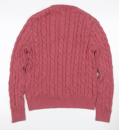 Polo Ralph Lauren Men Pink M Cable Knit Cotton Crew Neck Jumper Logo