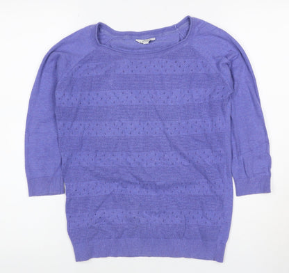 FatFace Women Purple UK 10 Round Neck Pointelle Knit Wool Silk Jumper