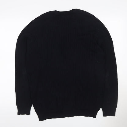 Massimo Dutti Men’s Black L Cable Knit Cotton Crew Neck Jumper