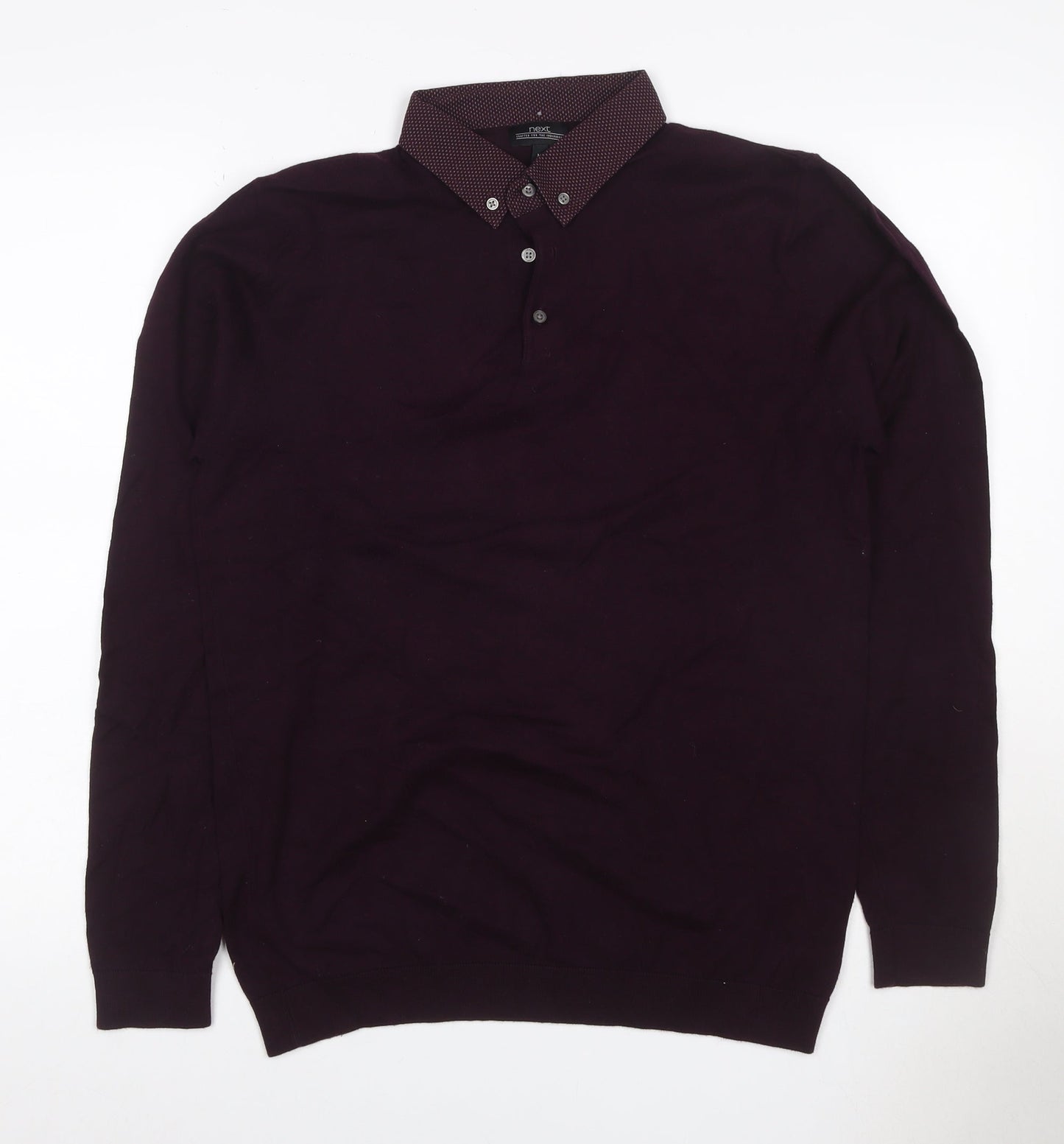 Next Men Purple M Long Sleeve Button-Down Collar Polo Shirt