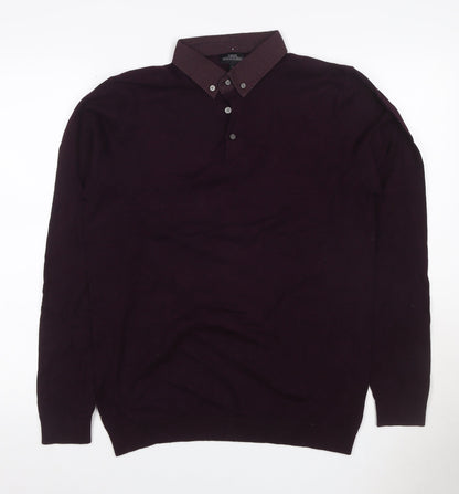 Next Men Purple M Long Sleeve Button-Down Collar Polo Shirt