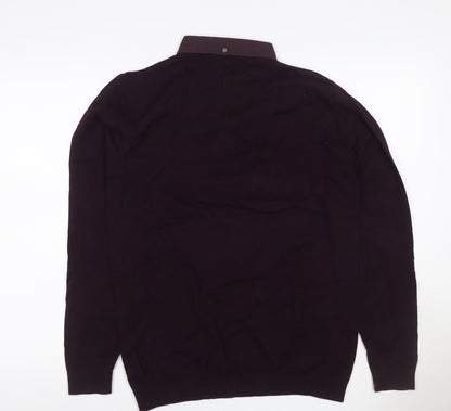 Next Men Purple M Long Sleeve Button-Down Collar Polo Shirt